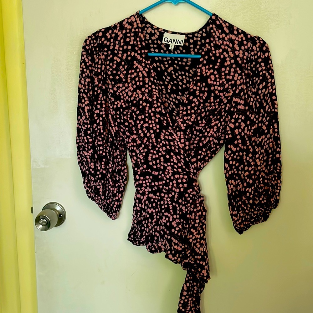 Ganni floral wrapped blouse